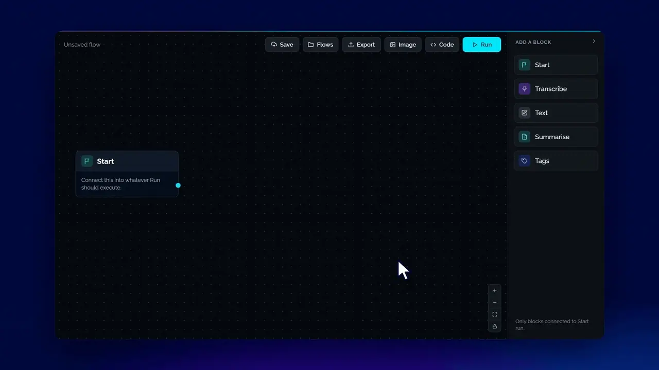 Screen recording of the Flows template picker, with a template chosen and opened on the canvas.